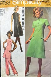 9158 Simplicity 1970 Designer Dress, Tunic Sleeves or Not, Trousers Pattern 12